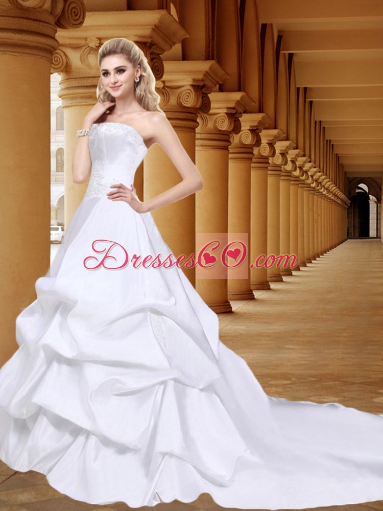 Elegant Strapless A Line Wedding Dress with Court Train for