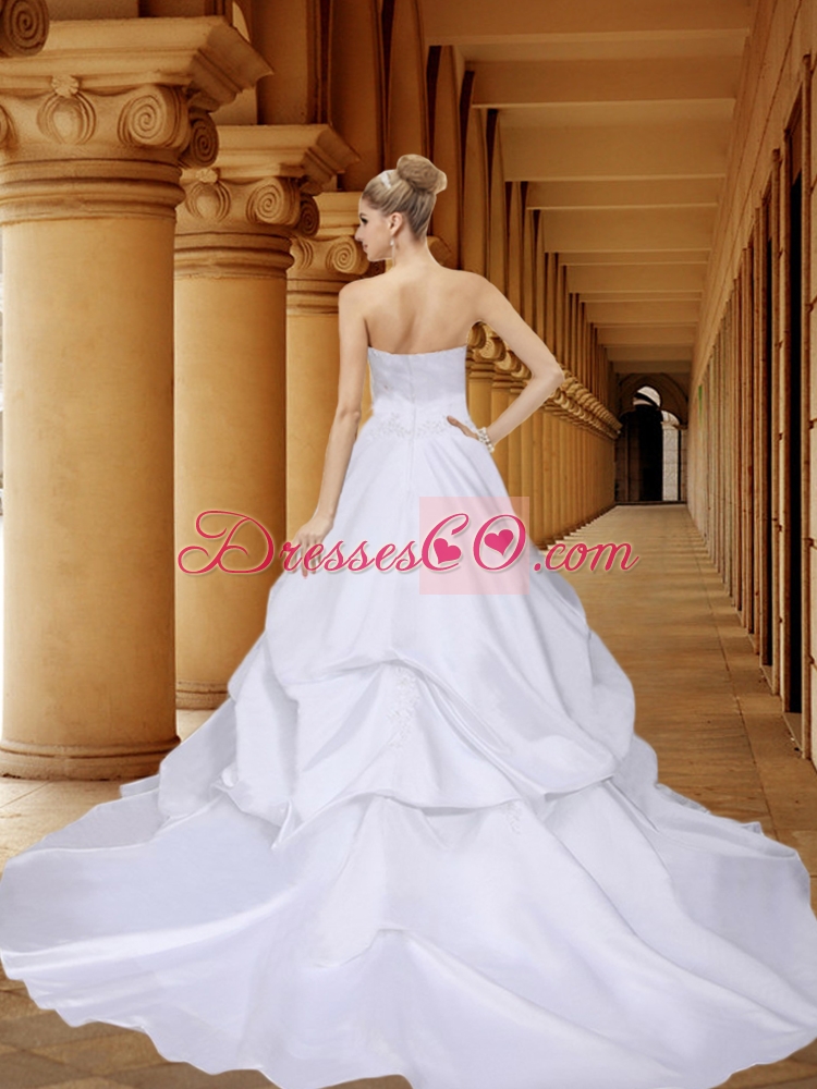 Elegant Strapless A Line Wedding Dress with Court Train for