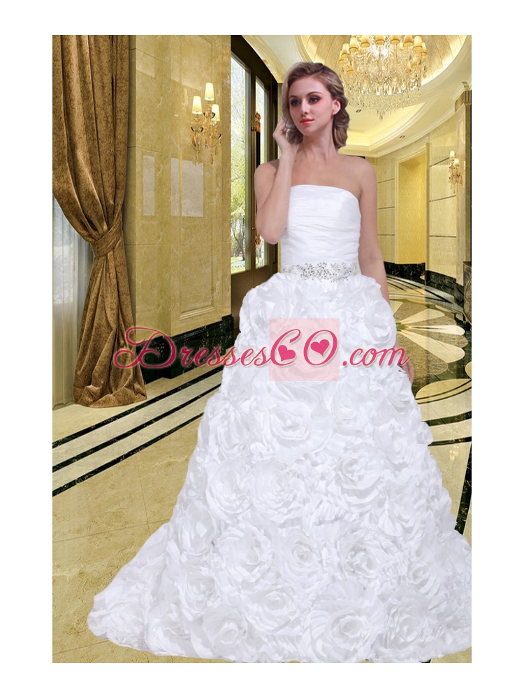 Luxurious Rolling Flowers Beading  Wedding Dress with Strapless