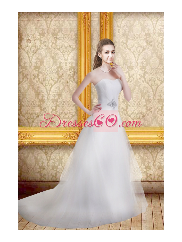 Romantic A Line Beading Wedding Dress with Sweetheart