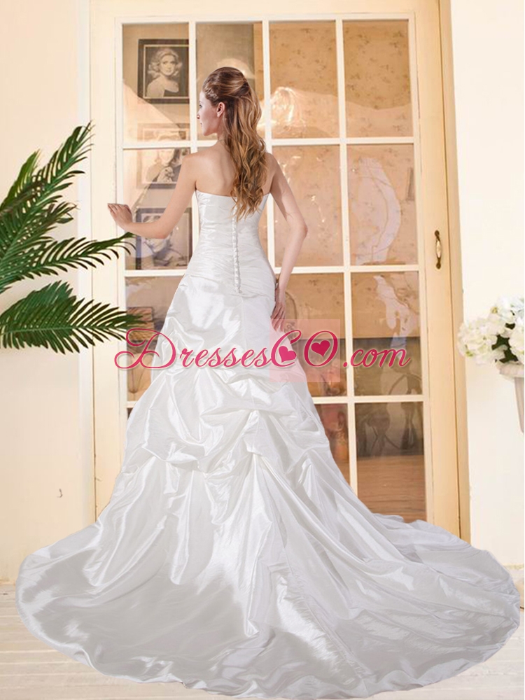 Brand New Strapless Court Train Wedding Dress with Ruching