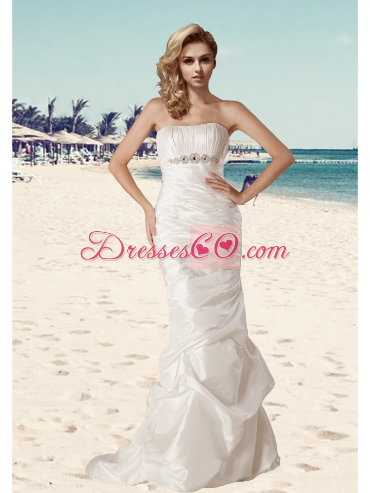 Classical Mermaid Strapless Beading Wedding Dress with Brush Train