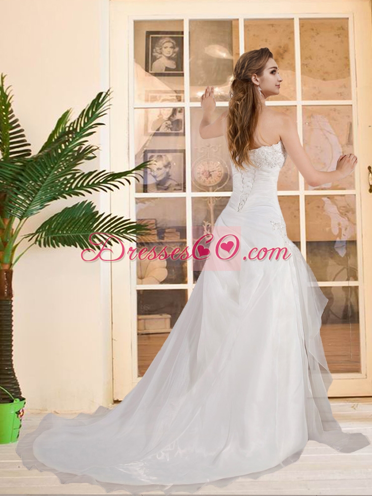 Elegant Princess Strapless Court Train Wedding Dress with Lace