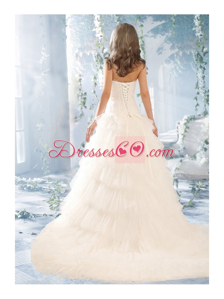 Beautiful Ball Gown Appliques Wedding Dress With Ruffled Layers