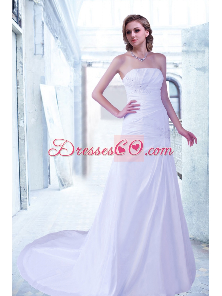 Elegant Princess Strapless Chapel Train Wedding Dress with Beading