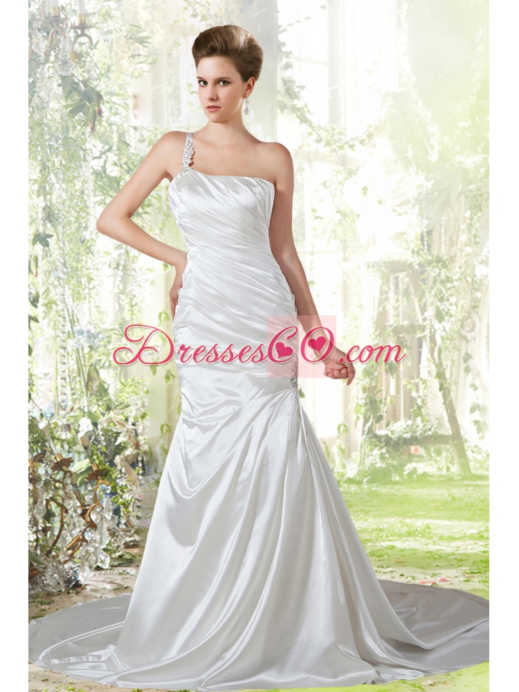 Beautiful Mermaid One Shoulder Wedding Dress with Ruching for