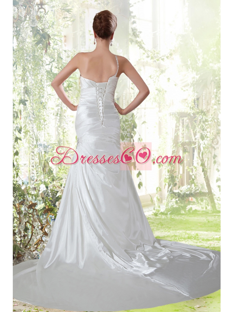 Beautiful Mermaid One Shoulder Wedding Dress with Ruching for