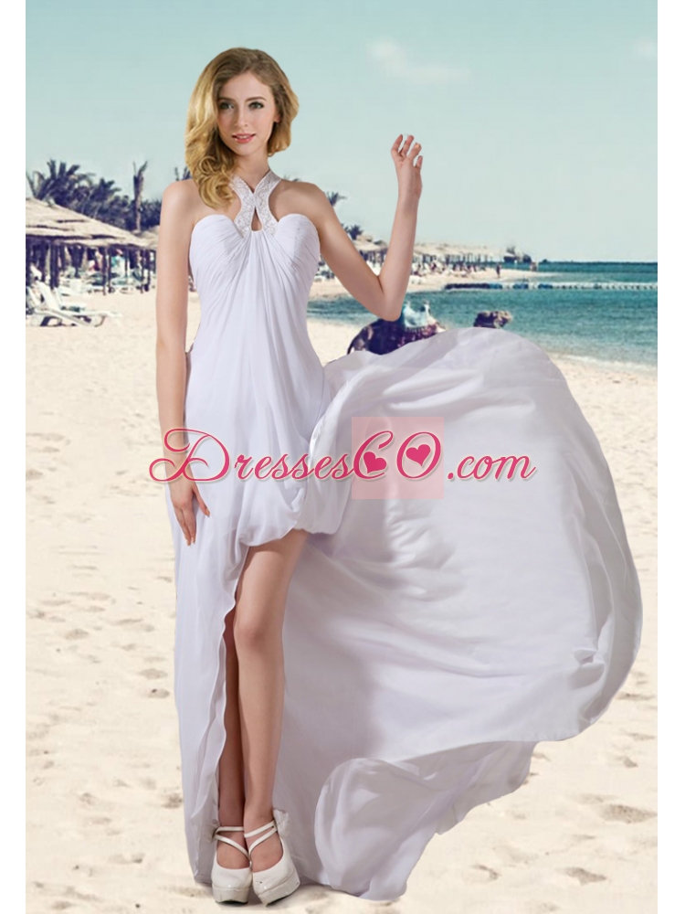 Empire Halter High Low Beading  Wedding Dress Beach