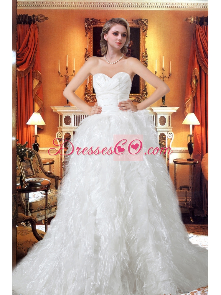 Princess  Beading Unique Wedding Dress with Ruffles