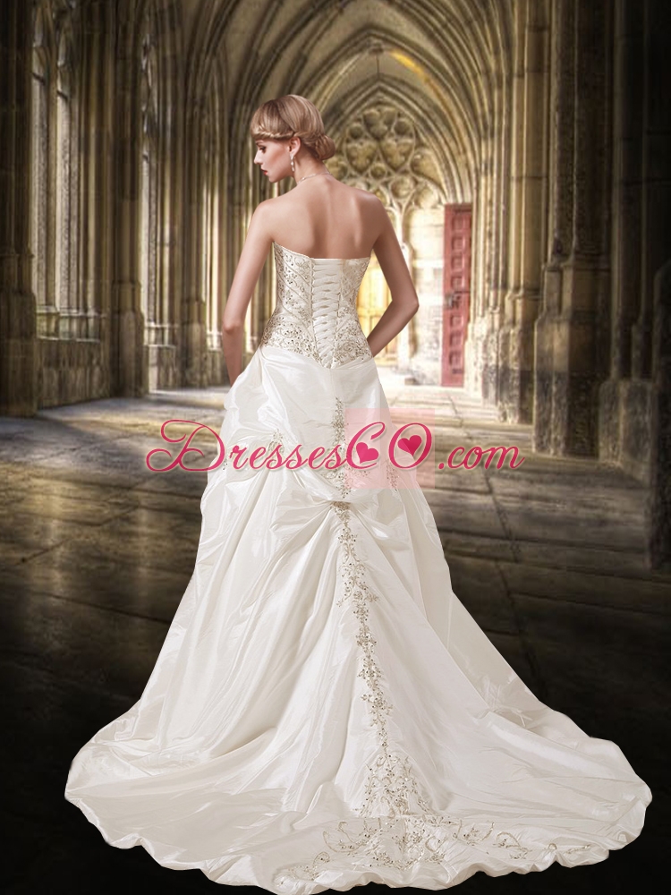 White Embroidery and Beading A Line  Wedding Dresses