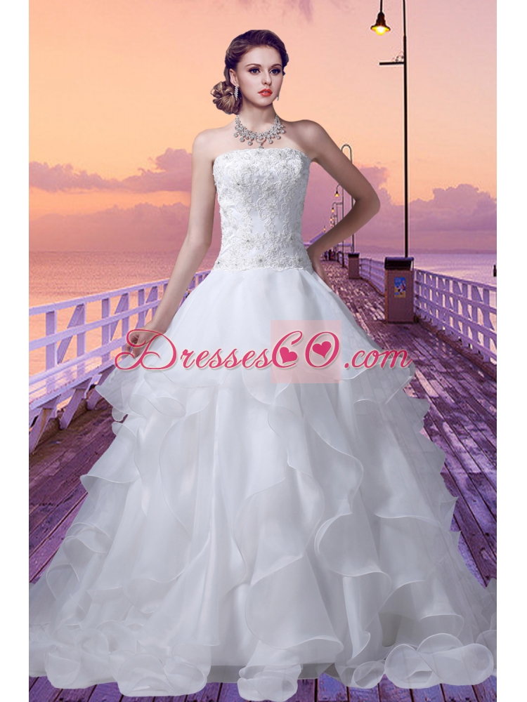 Elegant Princess Strapless Lace Wedding Dress with Appliques