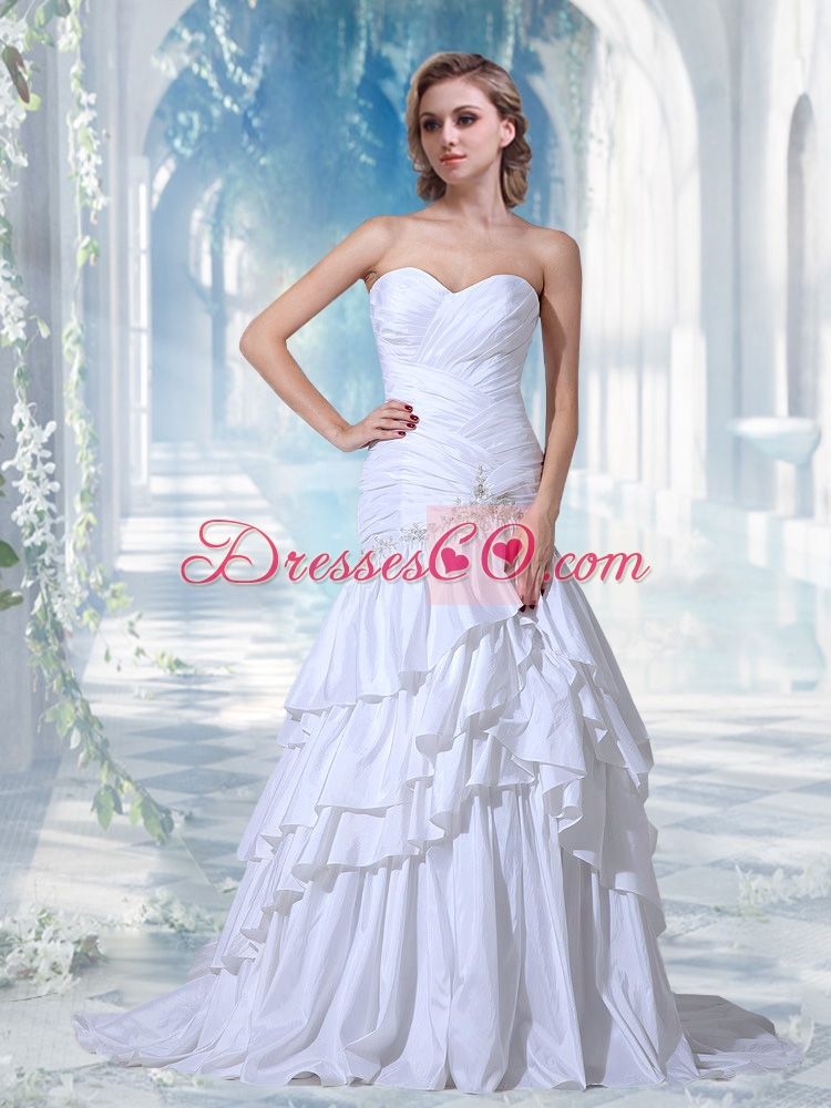 Mermaid Appliques Court Train Wedding Dress with Sweetheart