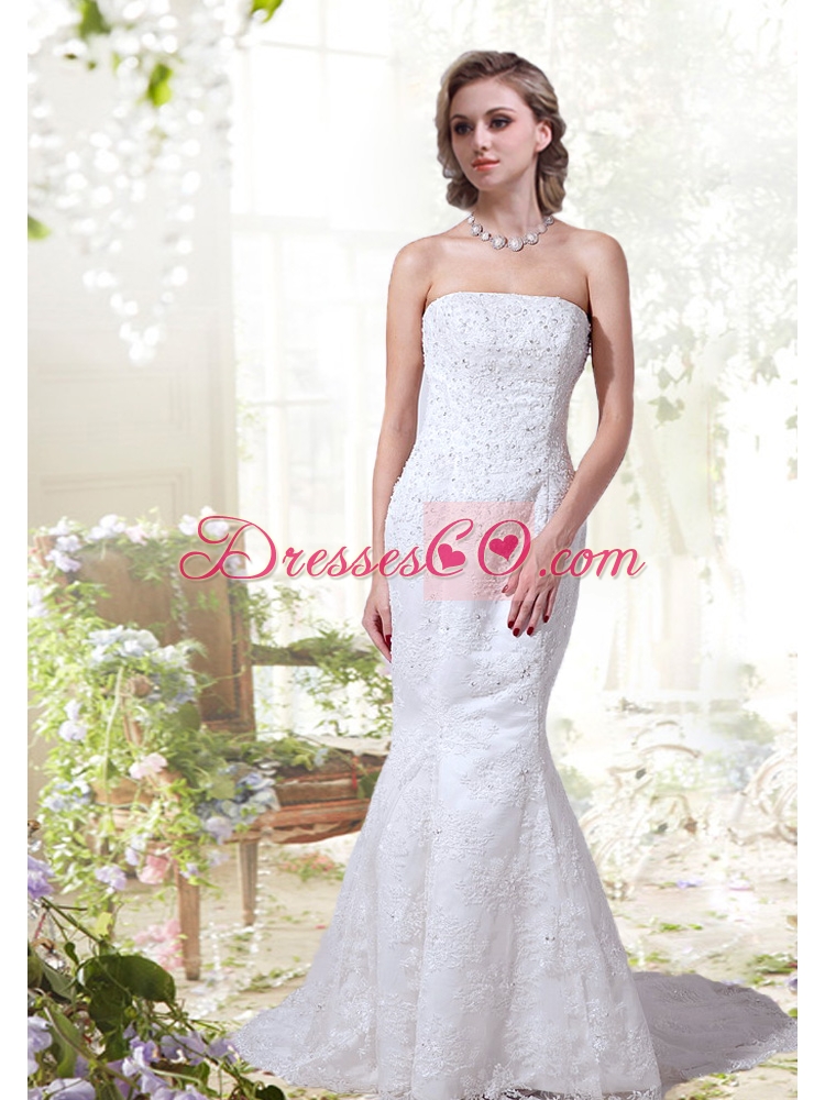 Mermaid Beading Lace Wedding Dress with Strapless