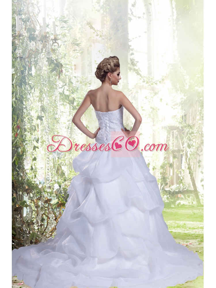 Princess Strapless Court Train Lace Wedding Dress