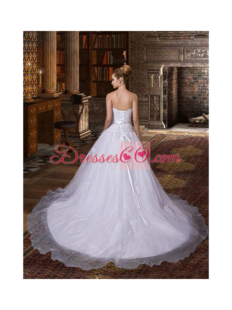 Sophisticated A Line  Wedding Dress with Chapel Train