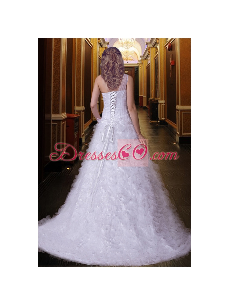 Cheap  One Shoulder Appliques Wedding Dress with Lace Up
