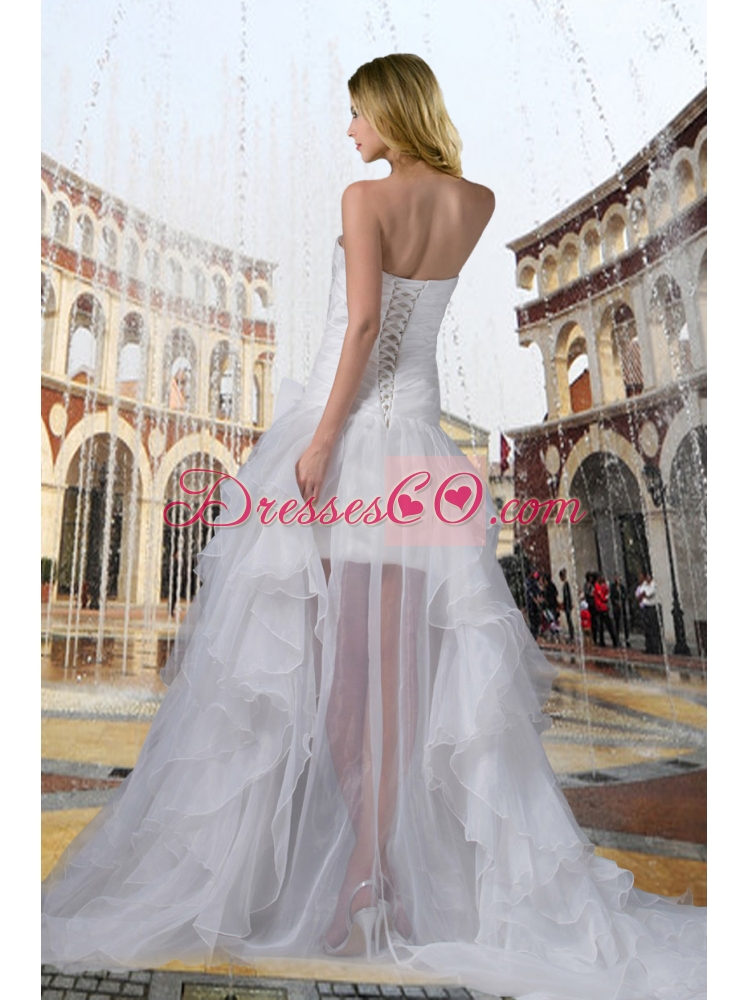 Cheap Strapless High Low Ruching Bowknot Wedding Dress for
