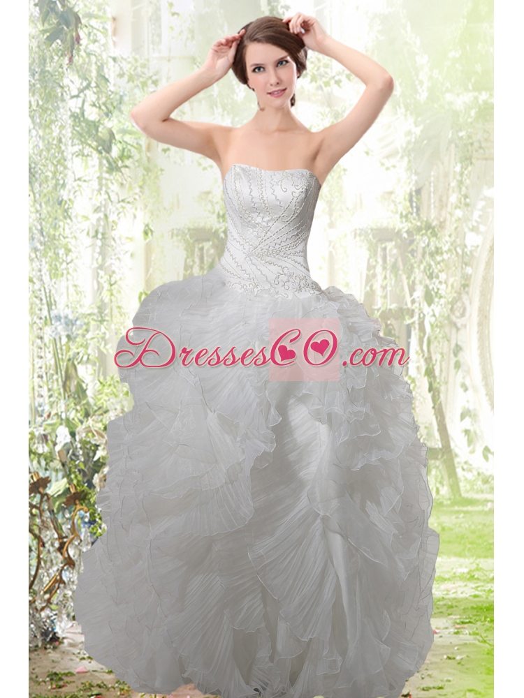 Exquisite Strapless Ruffles Wedding Dress with Zipper Up for