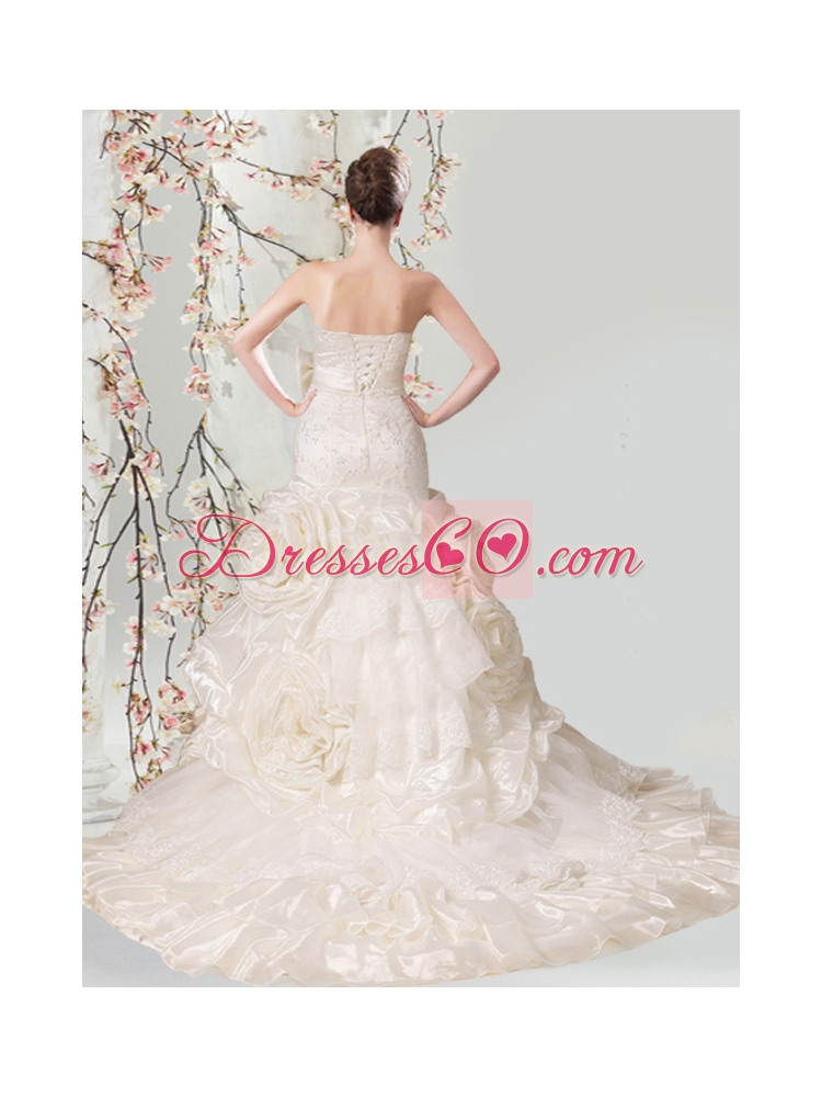 Mermaid Strapless Luxurious  Wedding Dress with Appliques