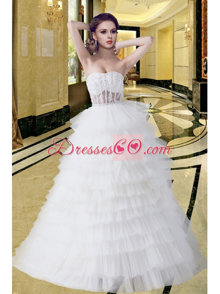New Style A Line Strapless  Wedding Dress with Ruffled Layers