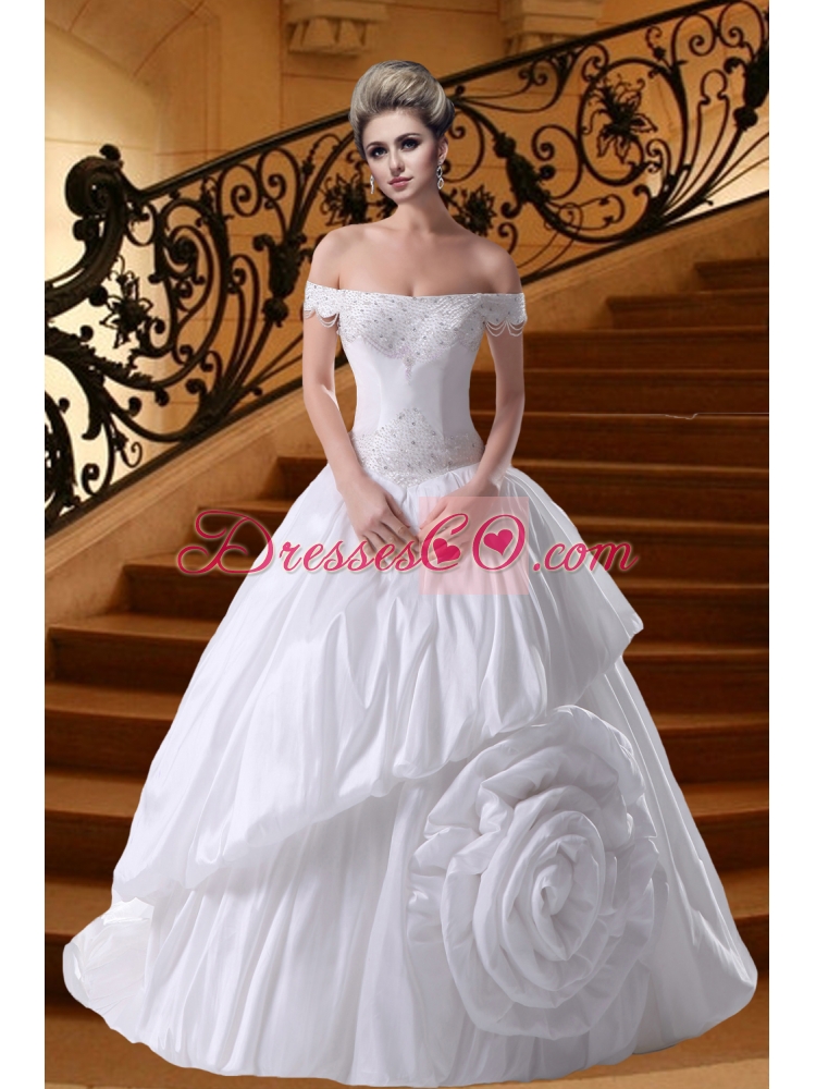 Princess Beading Court Train  Wedding Dress with Off The Shoulder