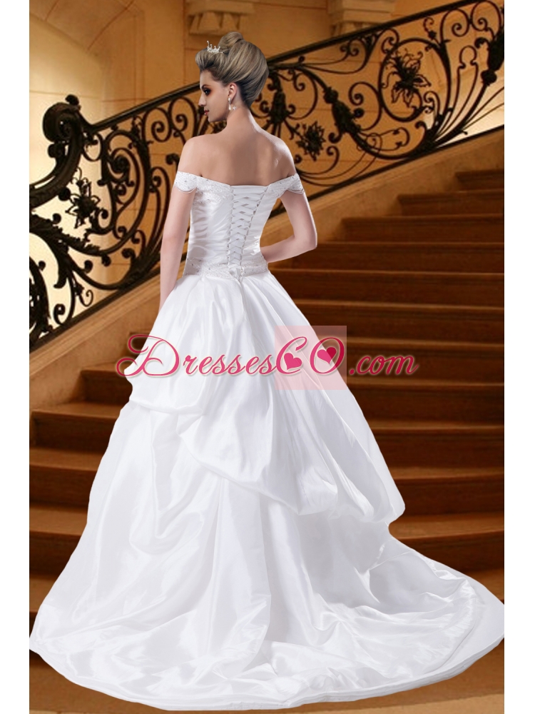 Princess Beading Court Train  Wedding Dress with Off The Shoulder