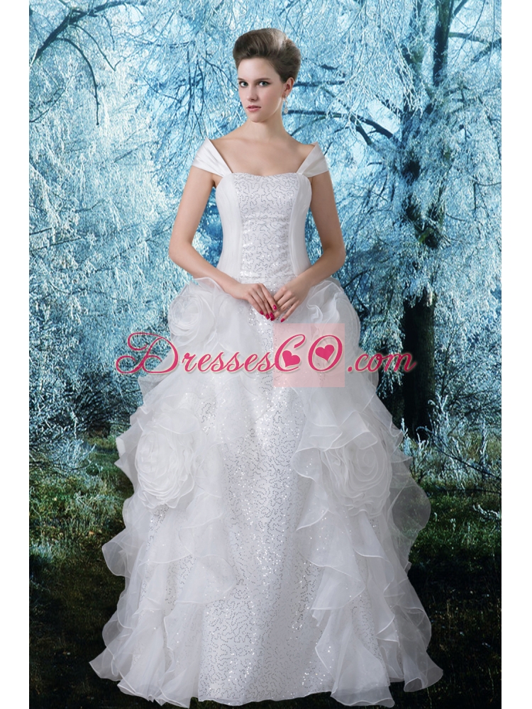 Princess Cap Sleeves Wedding Dress with Sequins for