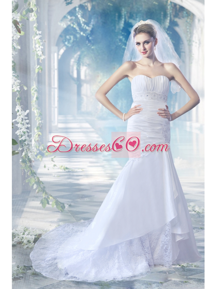 Mermaid Court Train Beading Lace Wedding Dress with Strapless