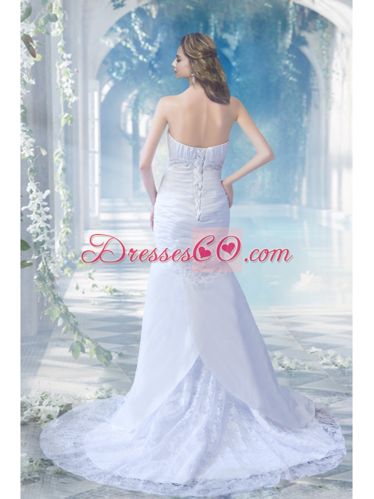 Mermaid Court Train Beading Lace Wedding Dress with Strapless