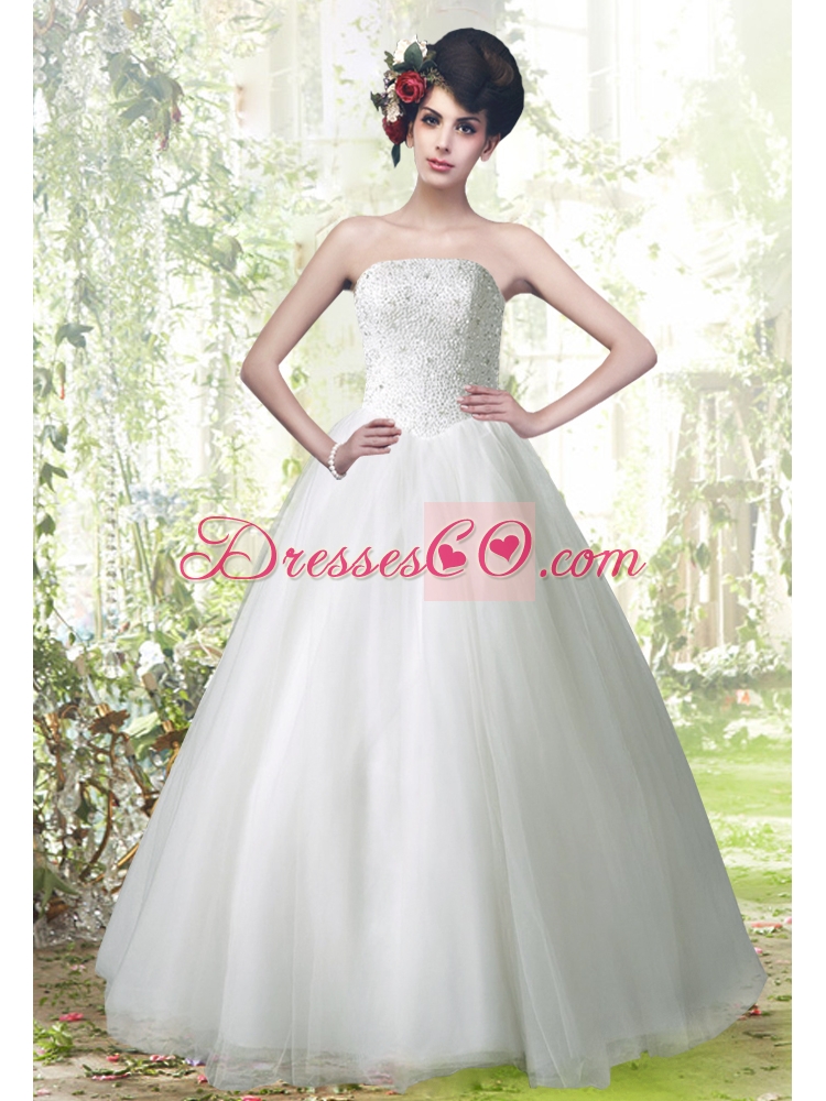 Beautiful Ball Gown Strapless Lace Up Beading Wedding Dress for