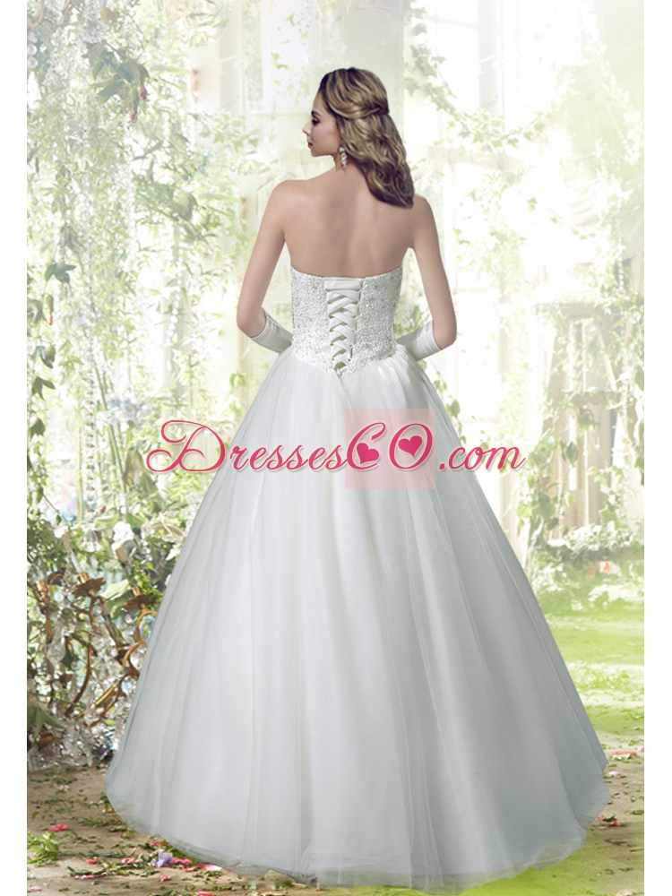 Beautiful Ball Gown Strapless Lace Up Beading Wedding Dress for