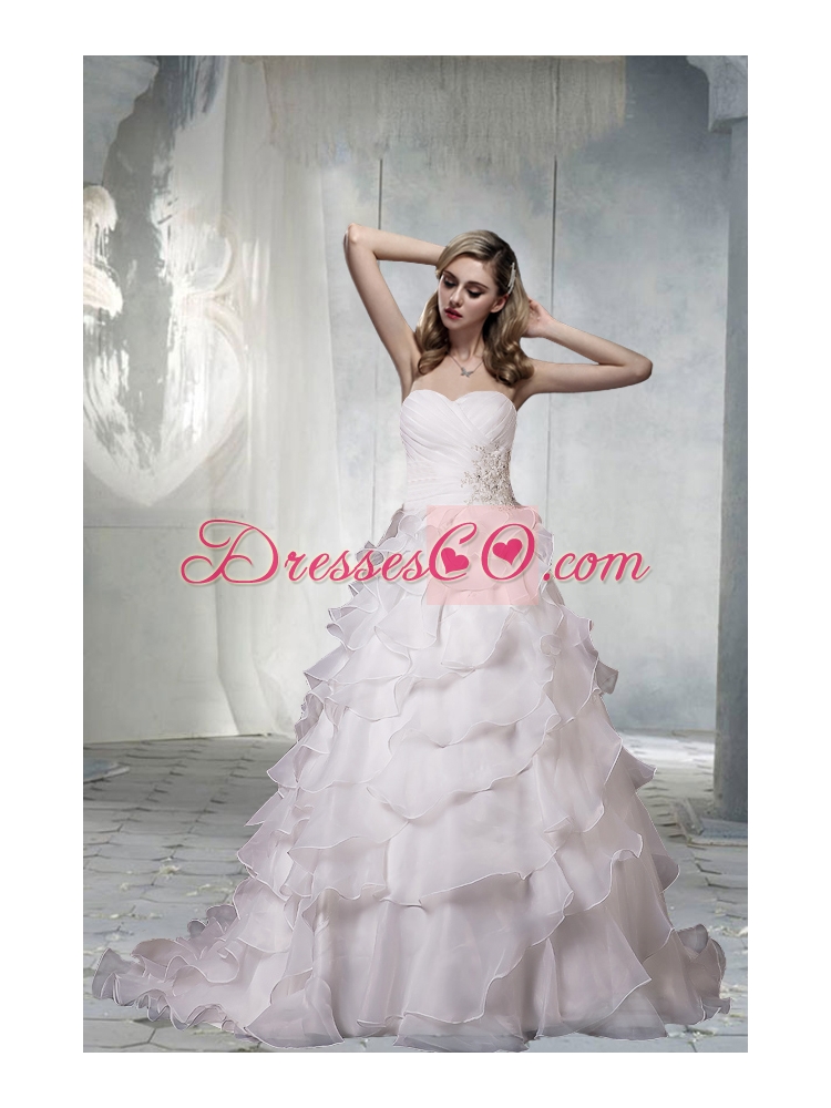 Classical Court Train A Line Wedding Dress with Appliques