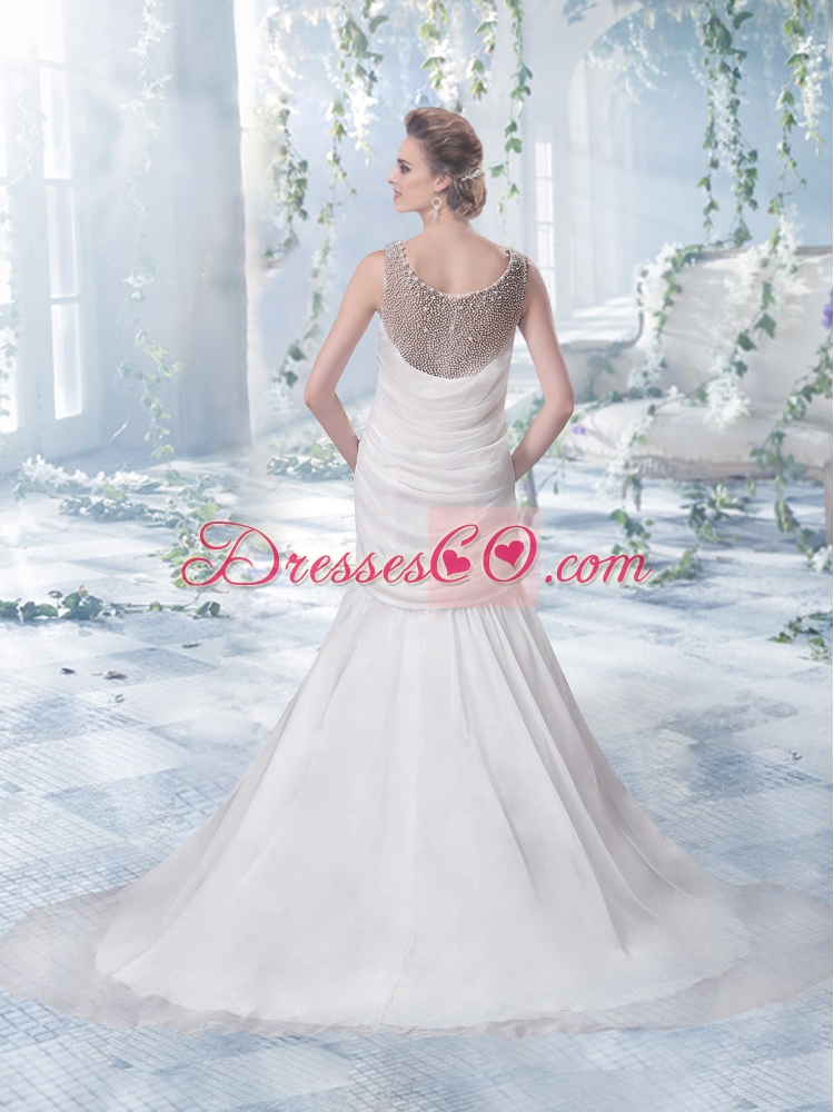 Elegant Column Wedding Dress with Beading and Ruching