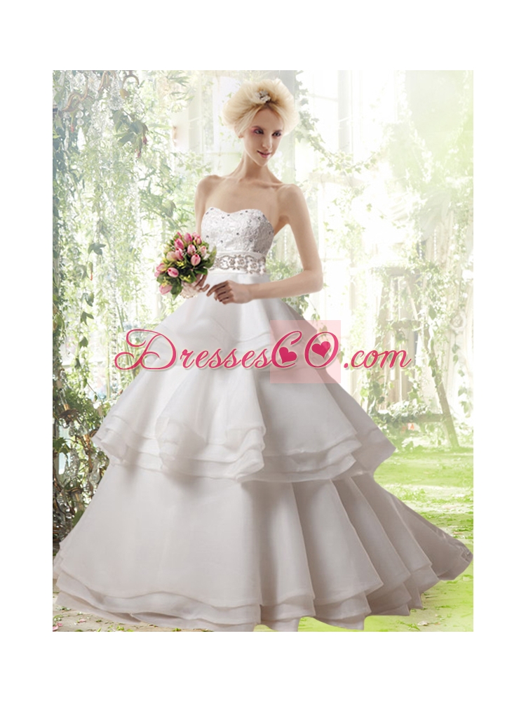 Romantic  A Line Ruffled Layers and Beading Wedding Dresses