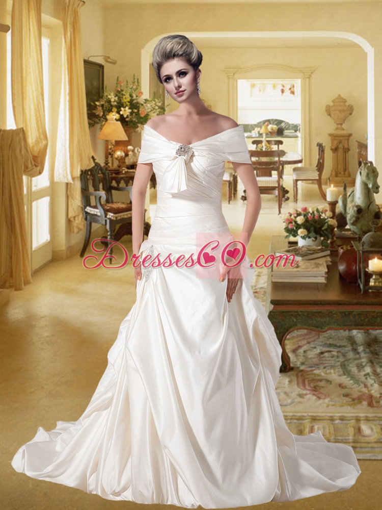 Gorgeous A Line Court Train Wedding Dress with Beading