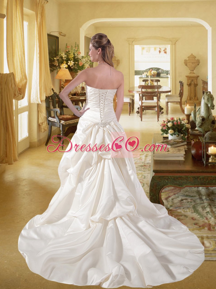 Gorgeous A Line Court Train Wedding Dress with Beading