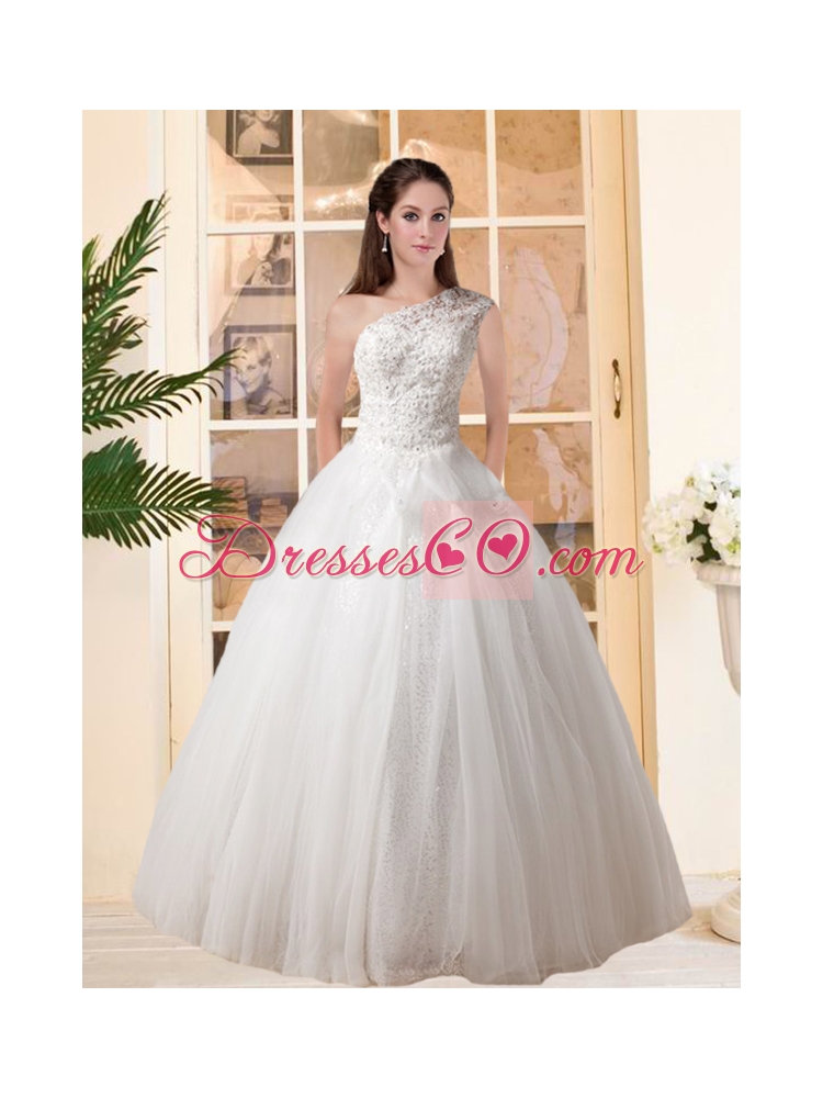 Cute One Shoulder Ball Gown  Wedding Dress with Appliques