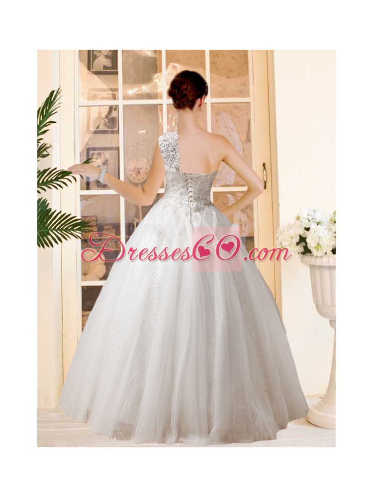 Cute One Shoulder Ball Gown  Wedding Dress with Appliques