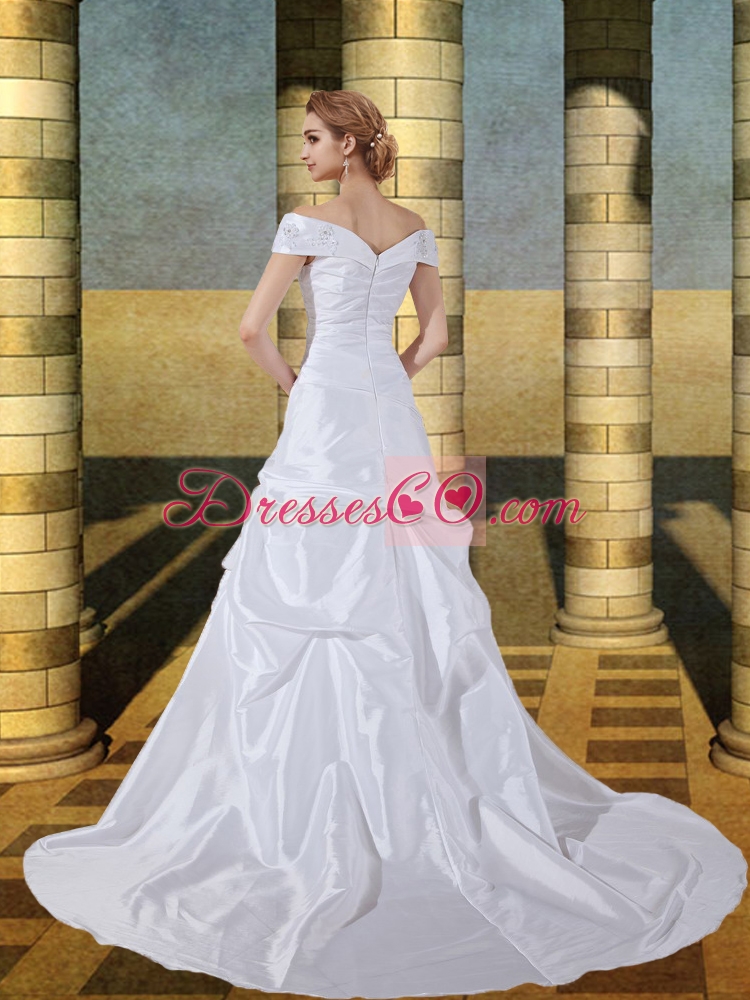 Elegant Princess Court Train Appliques Wedding Dress with Off the Shoulder