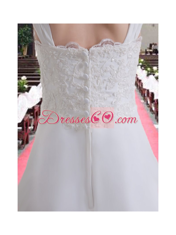 Empire Straps Clasp Handle Wedding Dress with Lace with Court Train