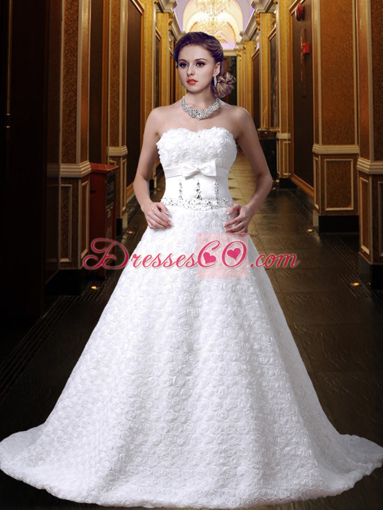 Gorgeous A Line Bowknot Wedding Dress wth Beading