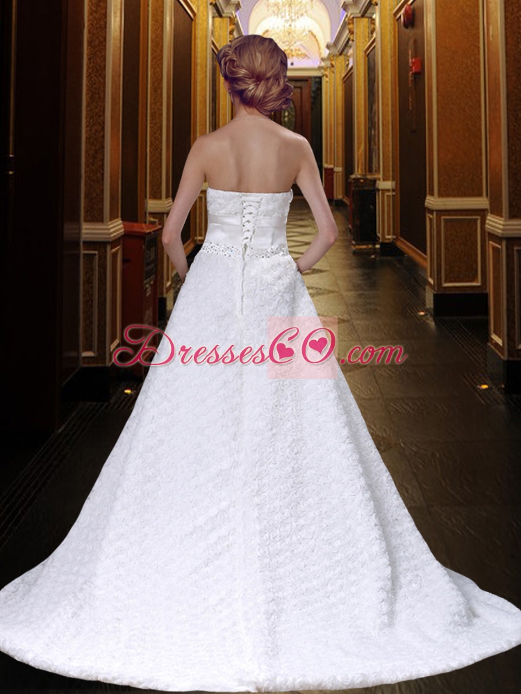 Gorgeous A Line Bowknot Wedding Dress wth Beading