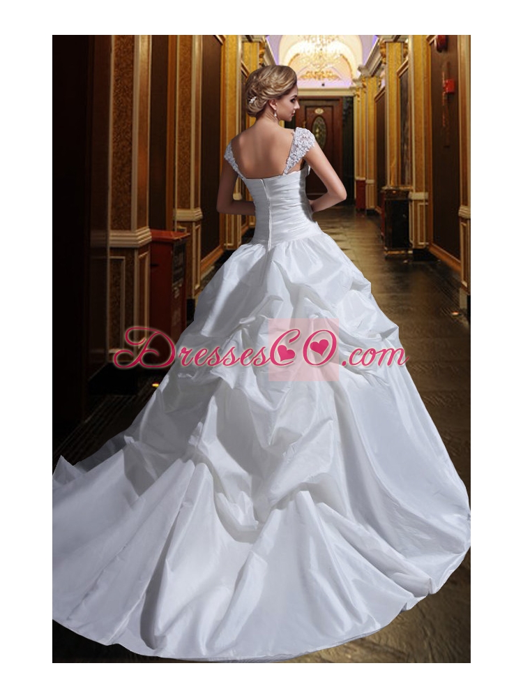 Puffy Wide Straps Wedding Dress with Appliques and Ruffles