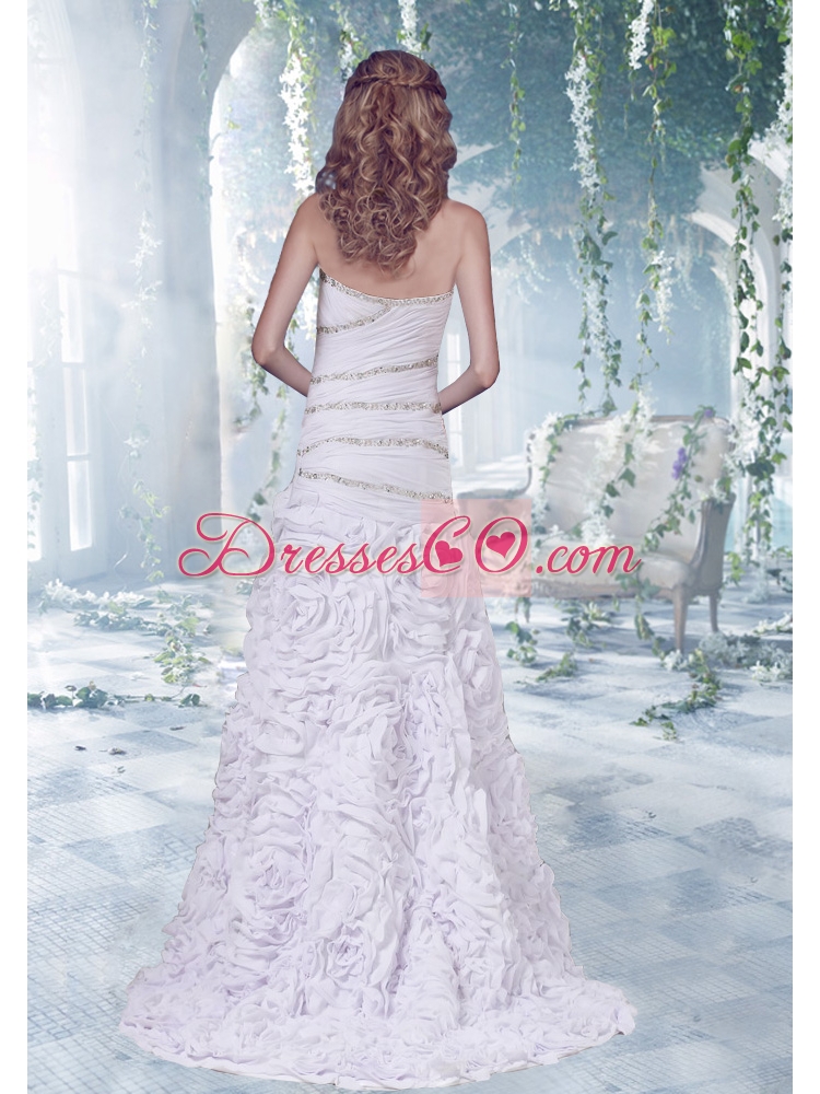 Beautiful Mermaid Beading Brush Train Wedding Dress with Side Zipper