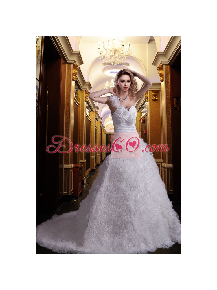 Beautiful Princess One Shoulder Court Train Beading Wedding Dresses