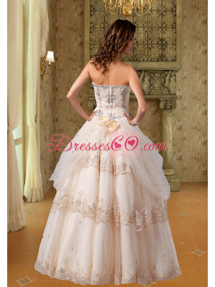 Champagne A Line Wedding Dress With Appliques