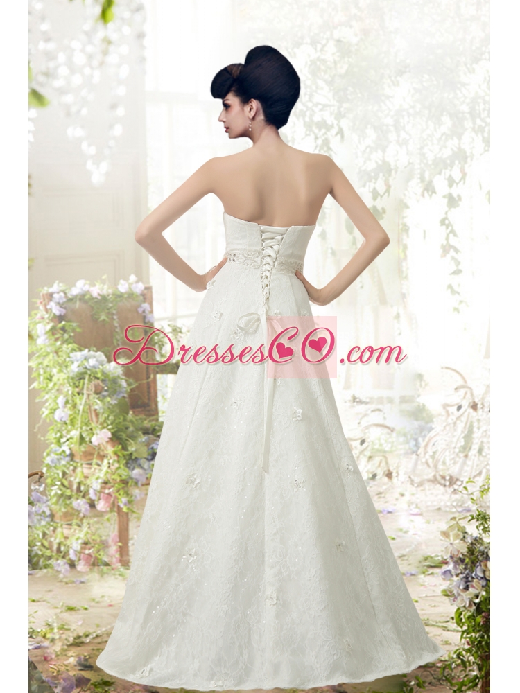 Lace A Line Strapless Floor Length Wedding Dress in White