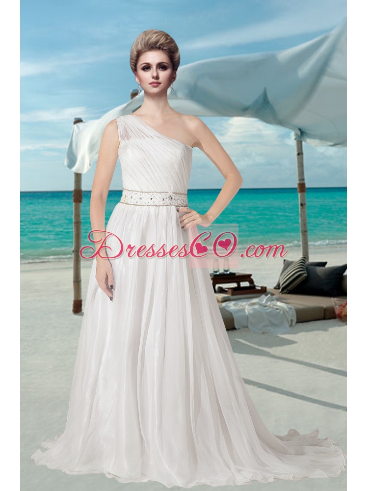 Fashionable One Shoulder Court Train Wedding Dress with Beading