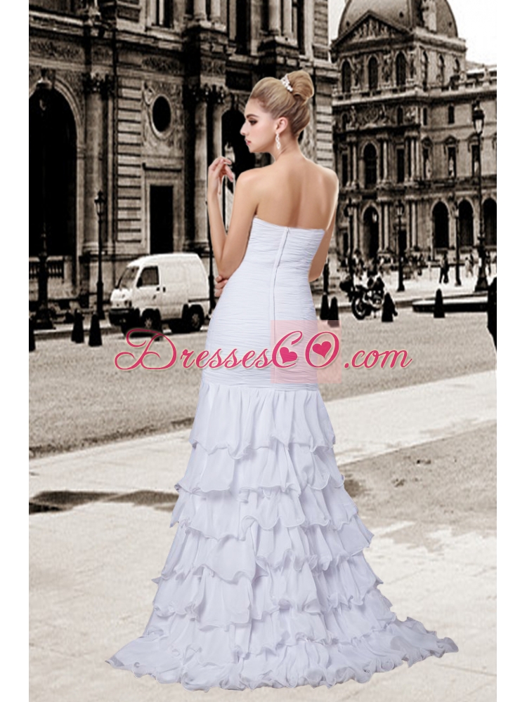 Gorgeous Straples Beading Wedding Dress with Brush Train
