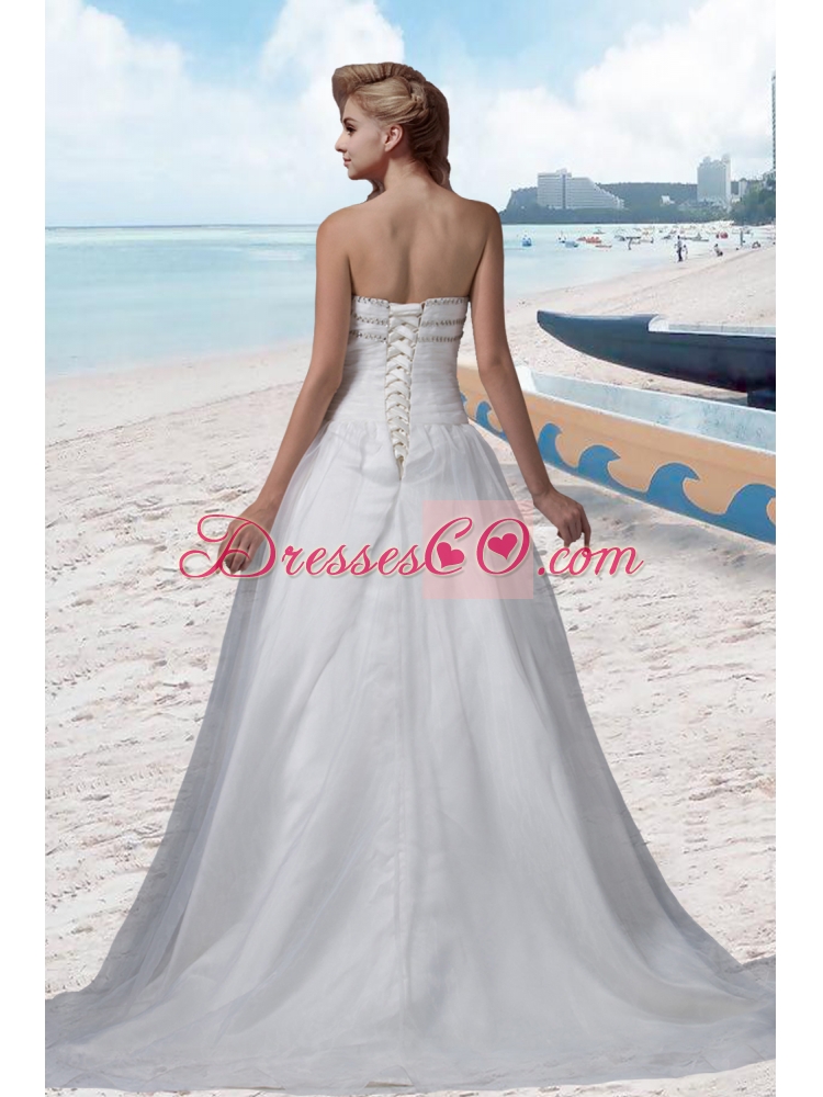 A Line Beading White Wedding Dress for 2014